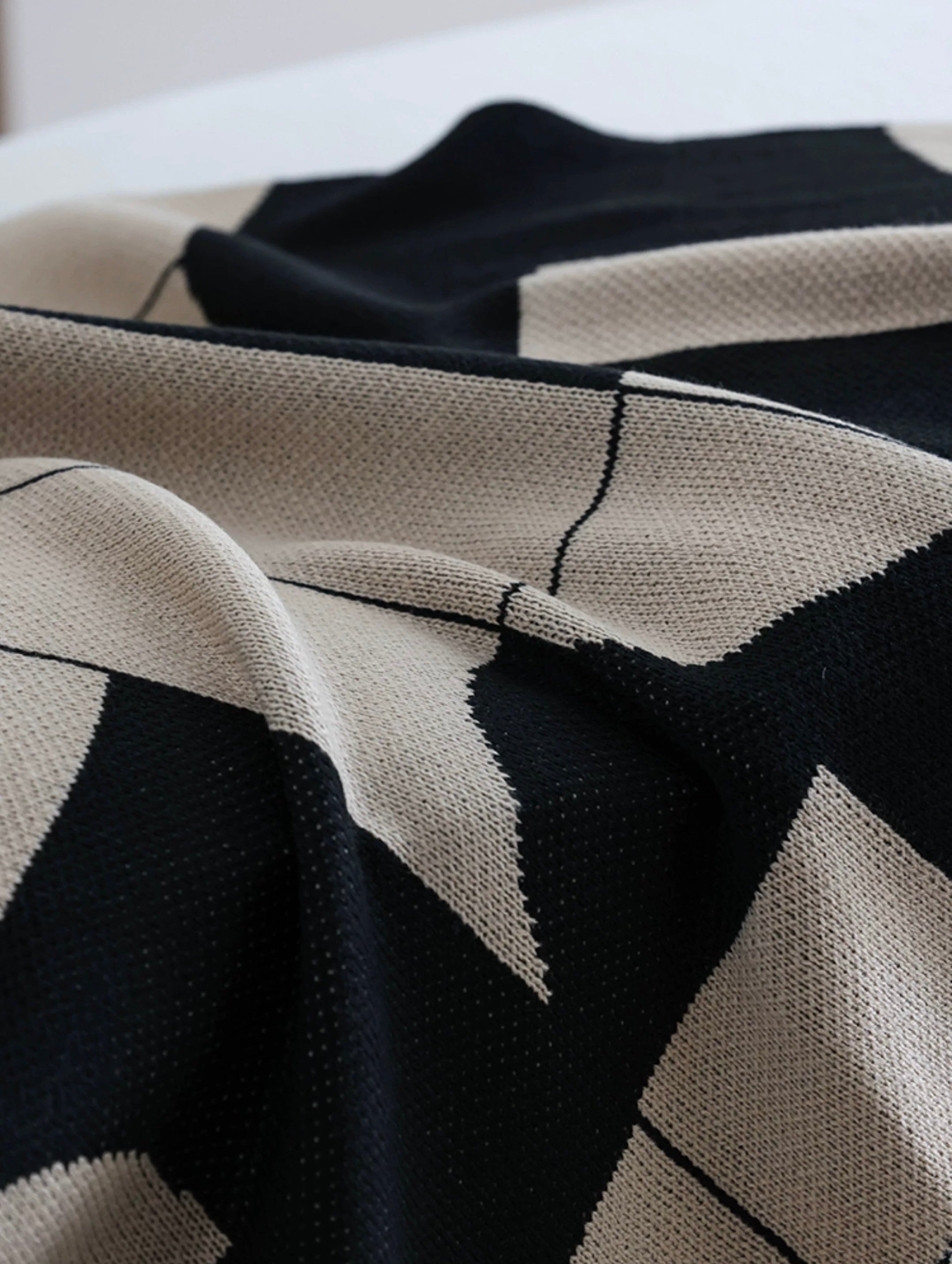 Close-up of a black and white patterned fabric