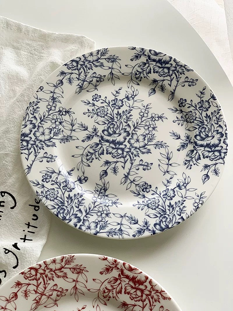 Blue floral ceramic plate – High-temperature fired 20cm tableware