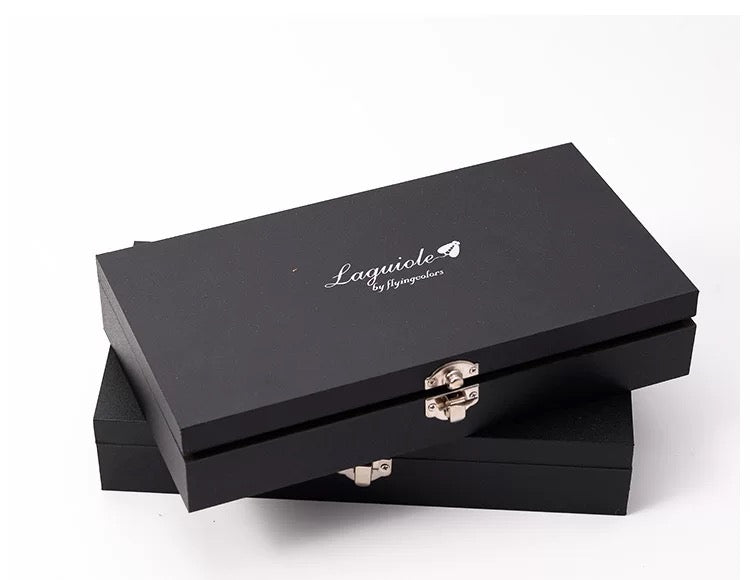 Black jewelry box with 'Laguiole by Jean Dubost' branding on a white background