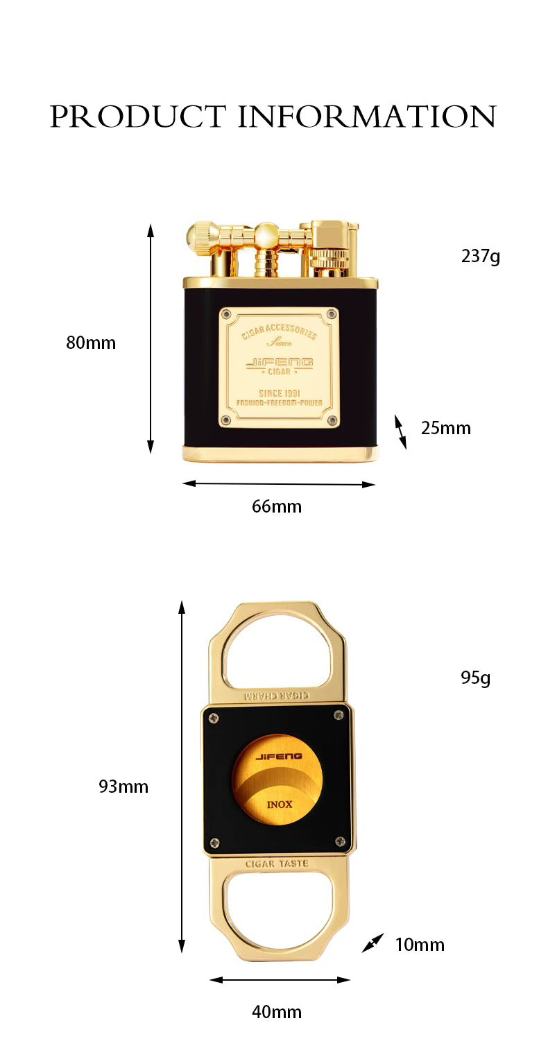 Product information for a perfume bottle and a gold clip with measurements and weight details.