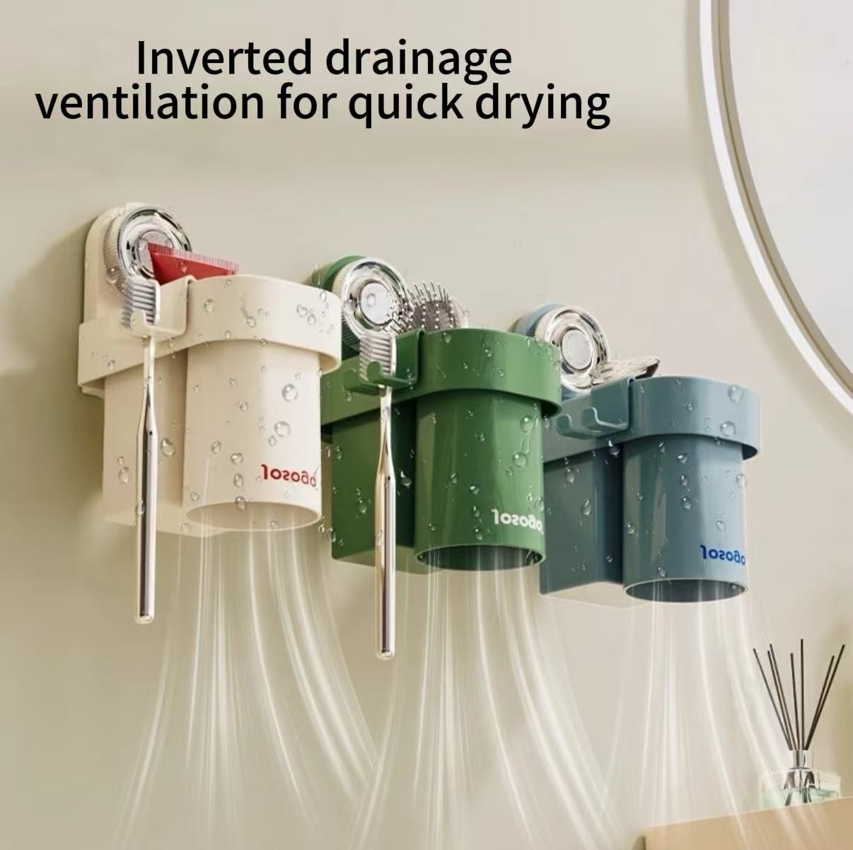 Inverted drainage magnetic toothbrush cup with wall-mounted ventilation drying design for hygienic storage