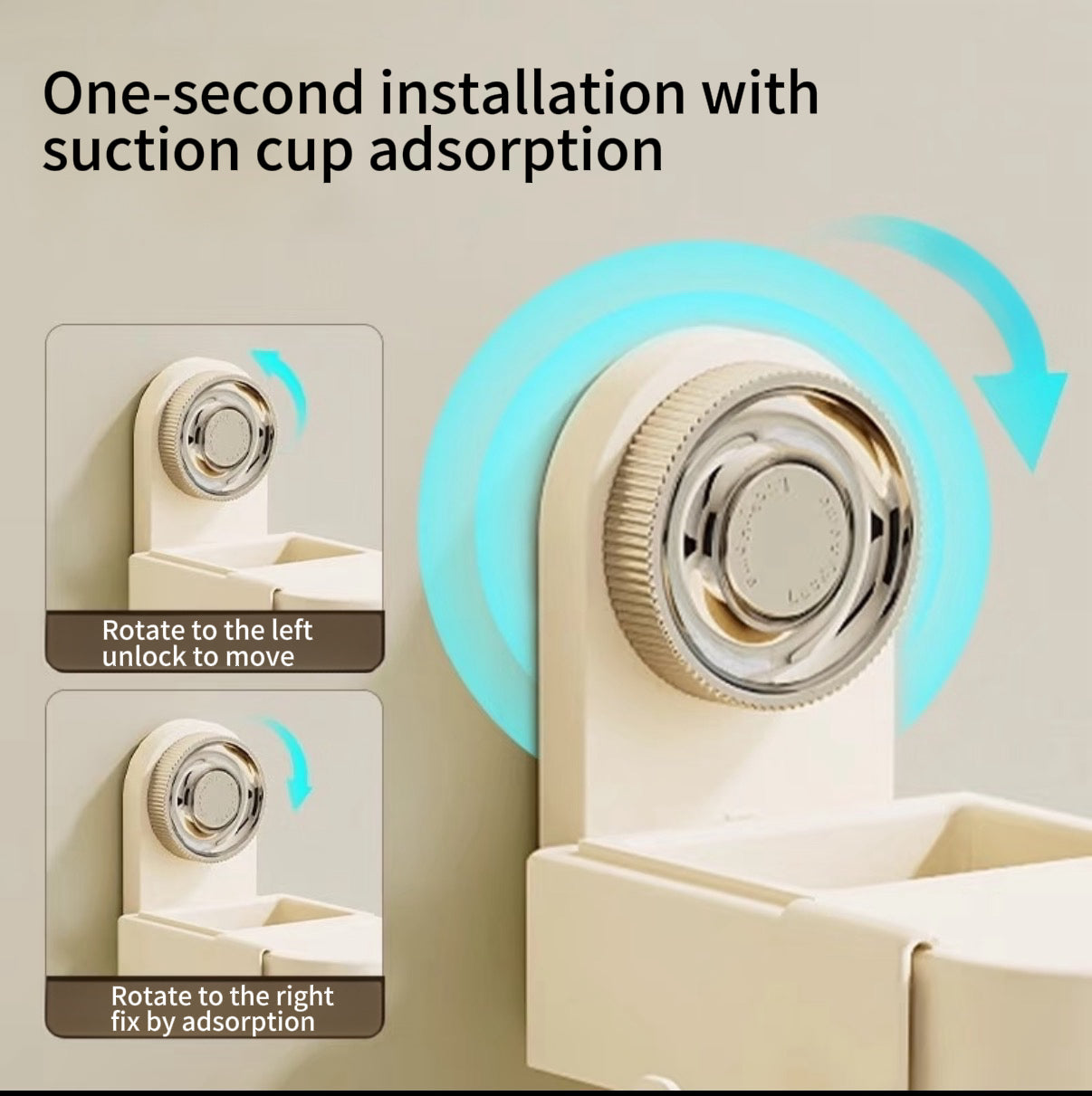 Suction cup toothbrush holder with twist-to-lock design for tool-free wall mounting and secure magnetic grip