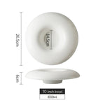 White ceramic bowl with dimensions labeled on a white background