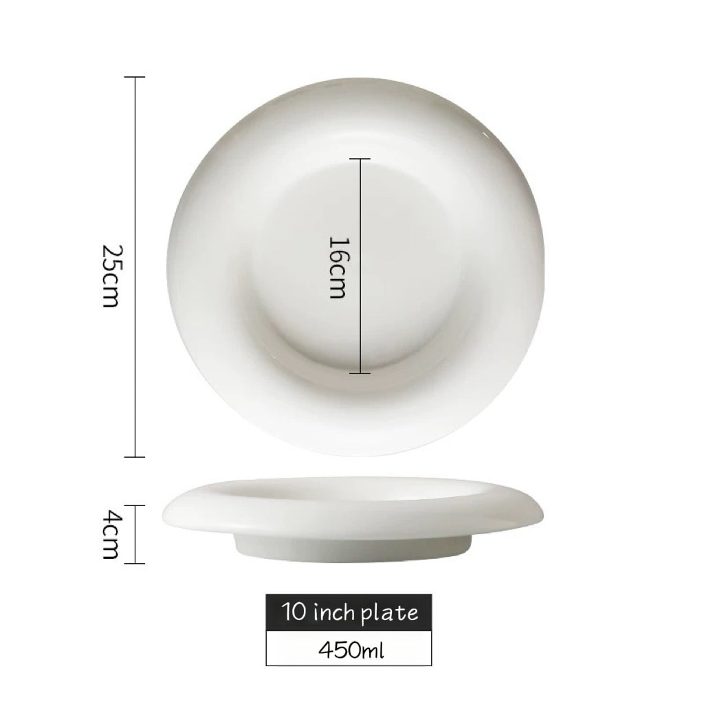White ceramic plate with dimensions on a white background