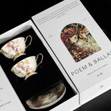 Marble-patterned tea set in a 'Poem & Ballad' box with artistic design.