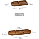 Wooden tray with dimensions and weight on a white background