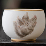 12 Zodiac Animal Tea Cups — Handcrafted Fine White Porcelain with Luxury Gift Box