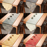 Collage of wooden tables with different colored table runners.