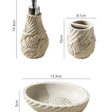 Beige ceramic bathroom set with dimensions labeled on a white background