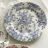 Blue floral ceramic plate – High-temperature fired 20cm tableware

