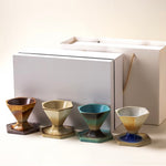 artisan ceramic coffee cups set of 4 – geometric hexagonal cone shape, glazed stoneware finish