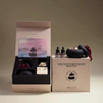 Tea set packaging with tea pots and accessories on a neutral background