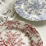 Red and blue floral ceramic plates – Elegant French vintage design

