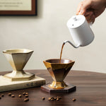 pouring coffee into ceramic hexagonal mug – handcrafted rustic stoneware coffeeware set