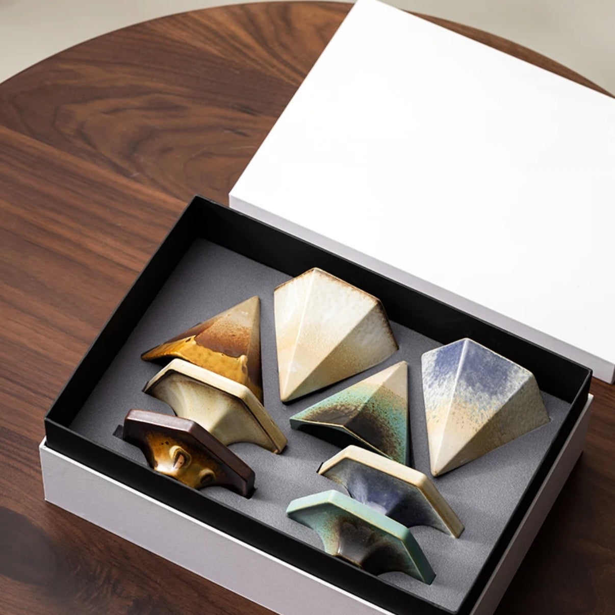 hexagonal ceramic coffee cup gift set – kiln-glazed stoneware latte mugs in gift box"