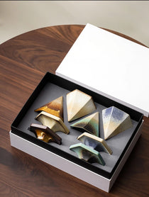 hexagonal ceramic coffee cup gift set – kiln-glazed stoneware latte mugs in gift box"
