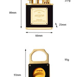 Product information for a perfume bottle and a gold clip with measurements and weight details.