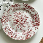 French vintage style ceramic dinner plates – Red and blue floral pattern

