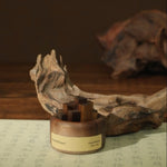 Wooden product with a label on a textured surface