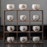 12 Zodiac Animal Tea Cups — Handcrafted Fine White Porcelain with Luxury Gift Box