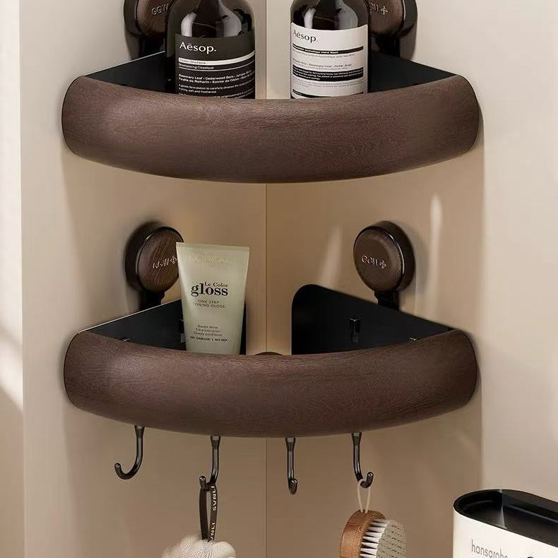 	Wall-mounted vintage-style two-tier suction shelf for bathroom storage