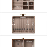 Three views of a jewelry box with measurement labels on a white background