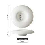 White ceramic bowl with dimensions labeled on a white background