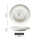 White ceramic plate with dimensions on a white background